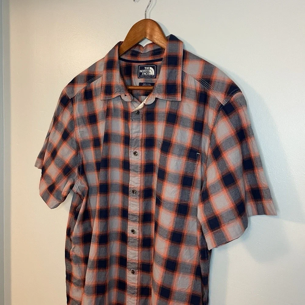 The North Face Men's XL Orange ‎ Plaid Check Button Down Top Casual